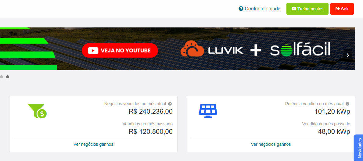 Painel mostrando R$ 240 mil em vendas no mês